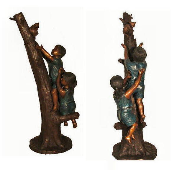 Two Children With Cat Rescue Bronze Statue is a heartwarming and endearing sculpture